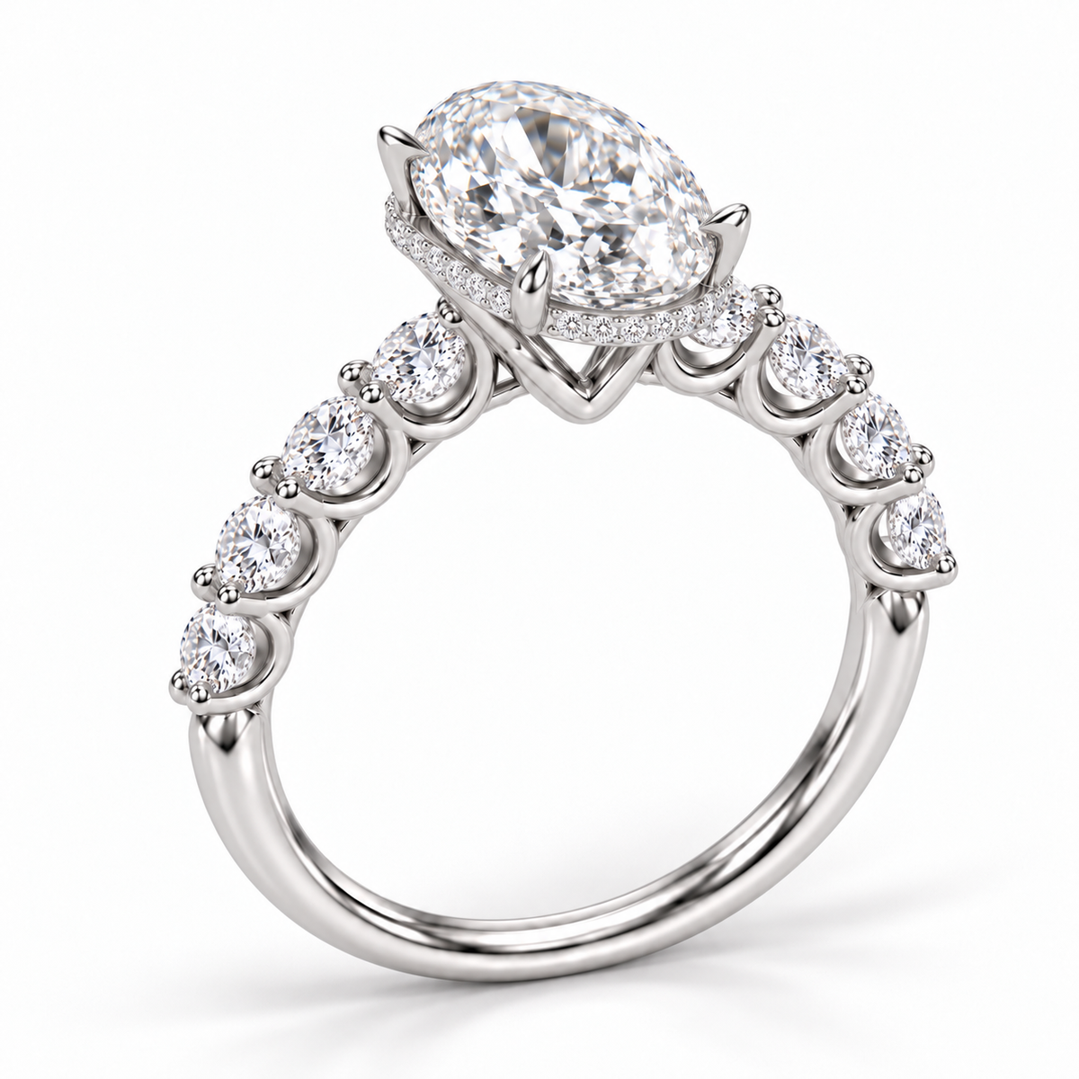 4.50 Carat Oval Lab Diamond Hidden Halo Engagement Ring | IGI Certified