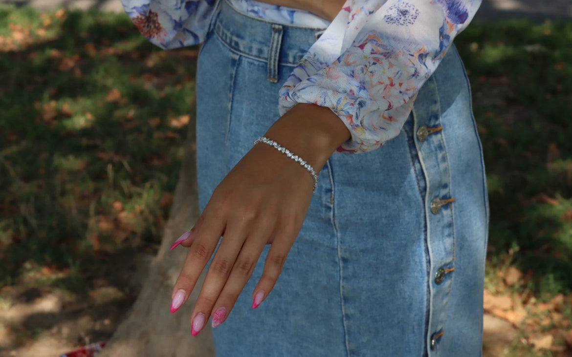 14K White Gold 7.70ct E-F VS-VVS Lab Diamond Round & Pear Tennis Bracelet