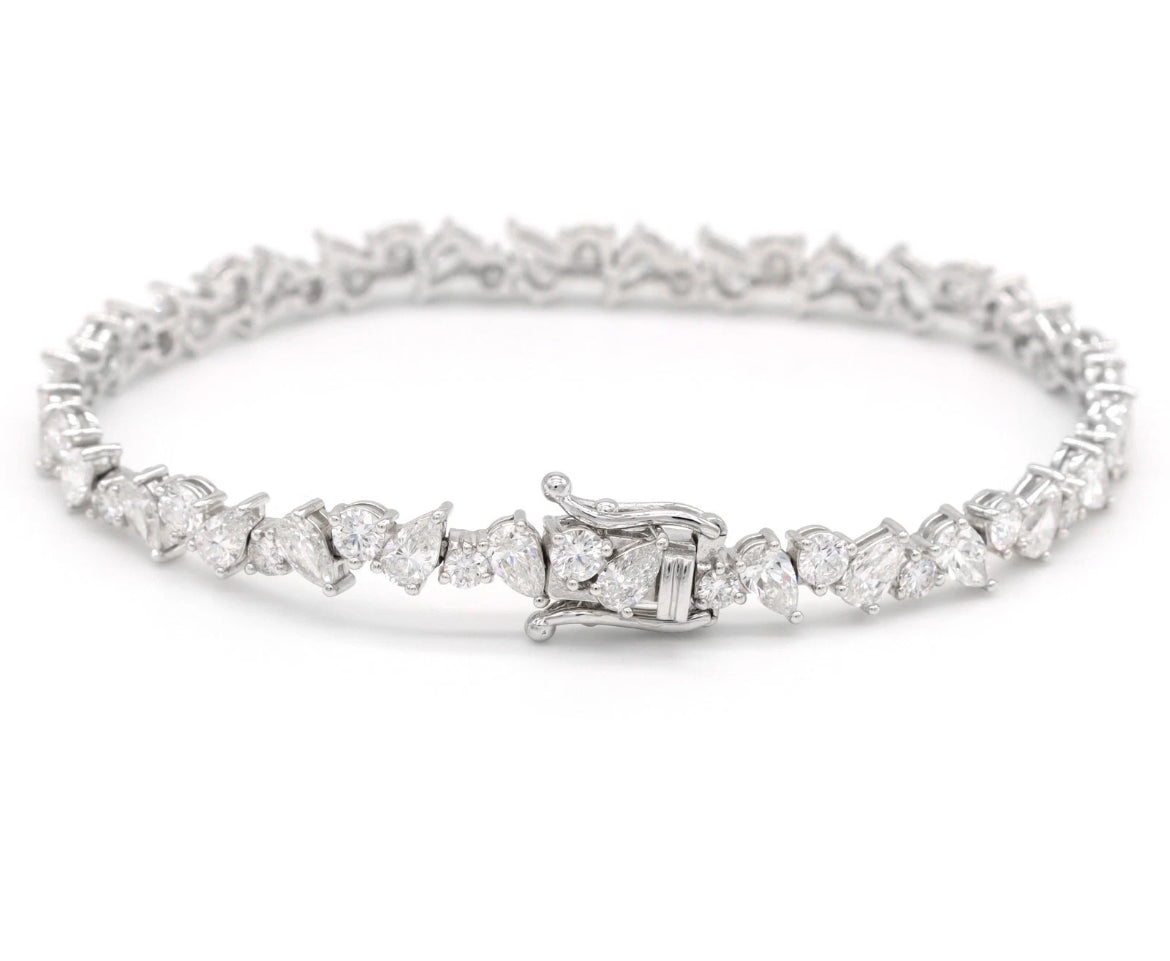 14K White Gold 7.70ct E-F VS-VVS Lab Diamond Round & Pear Tennis Bracelet