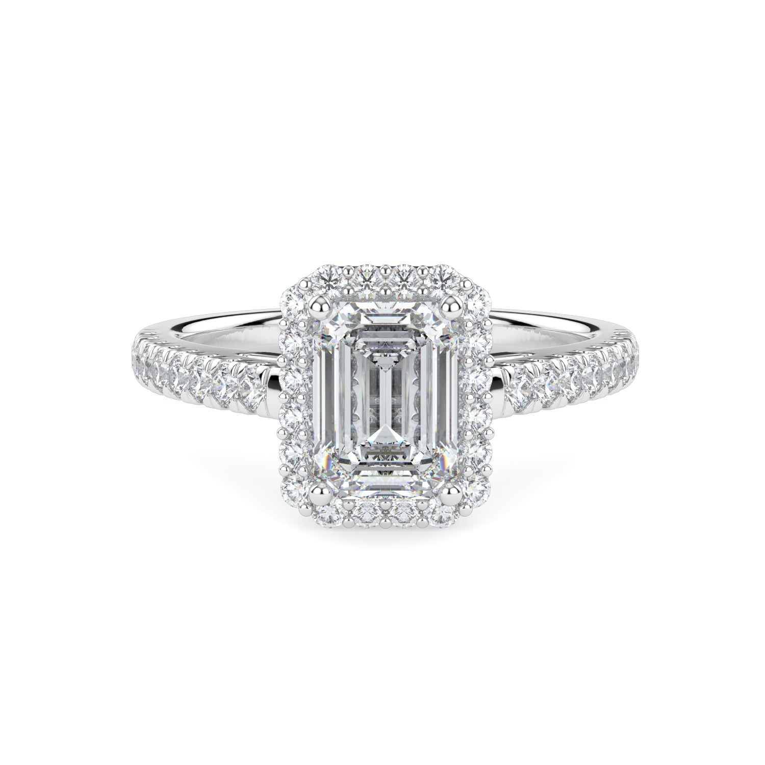 1.50ct Emerald Cut Diamond Halo Engagement Ring in 14k White Gold