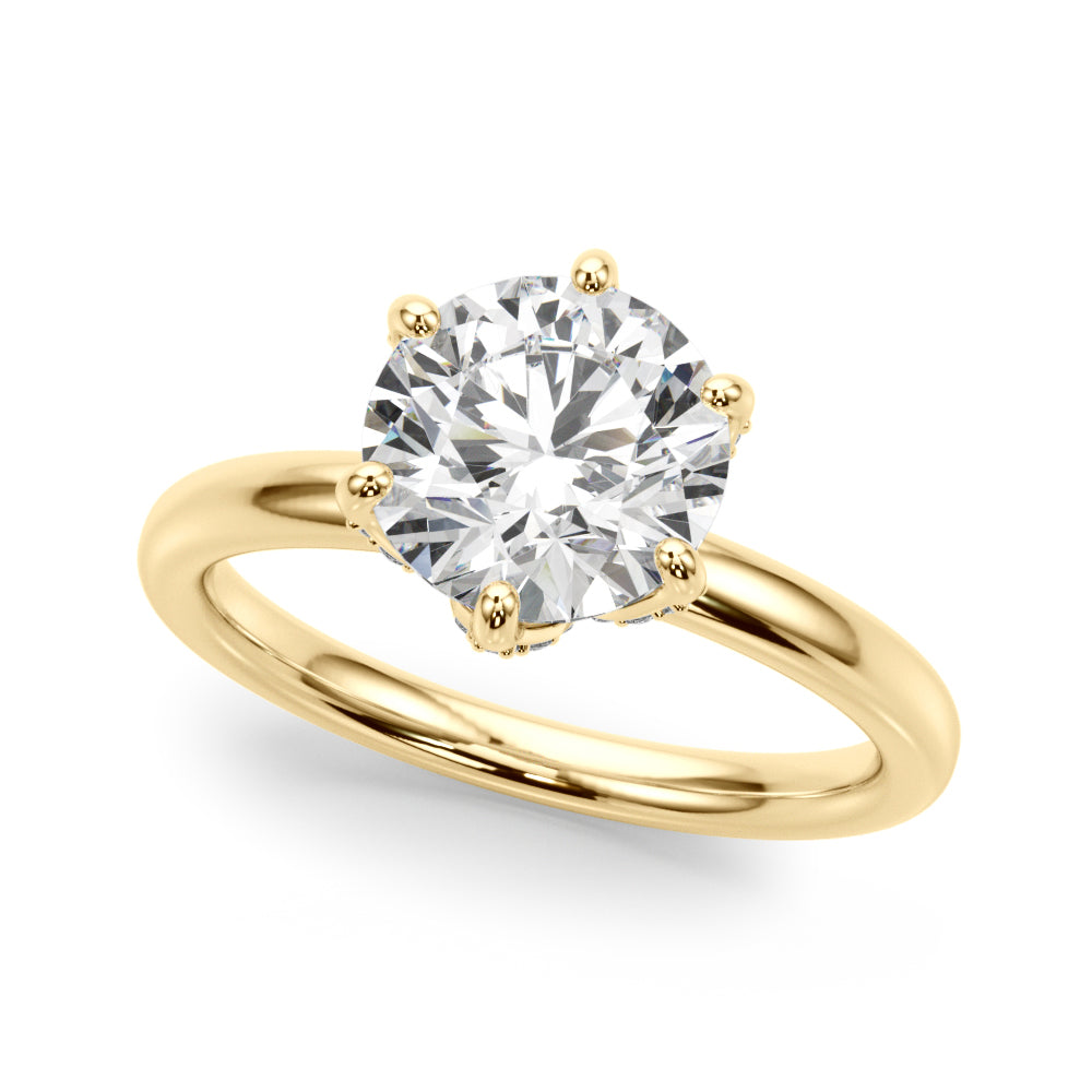 2.50 carat round lab-grown diamond 6-prong floral engagement ring in 14k yellow gold