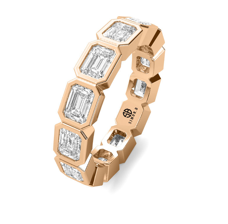 3.00ct Elongated Emerald Cut Lab Diamond Bezel Eternity Band 14K Gold