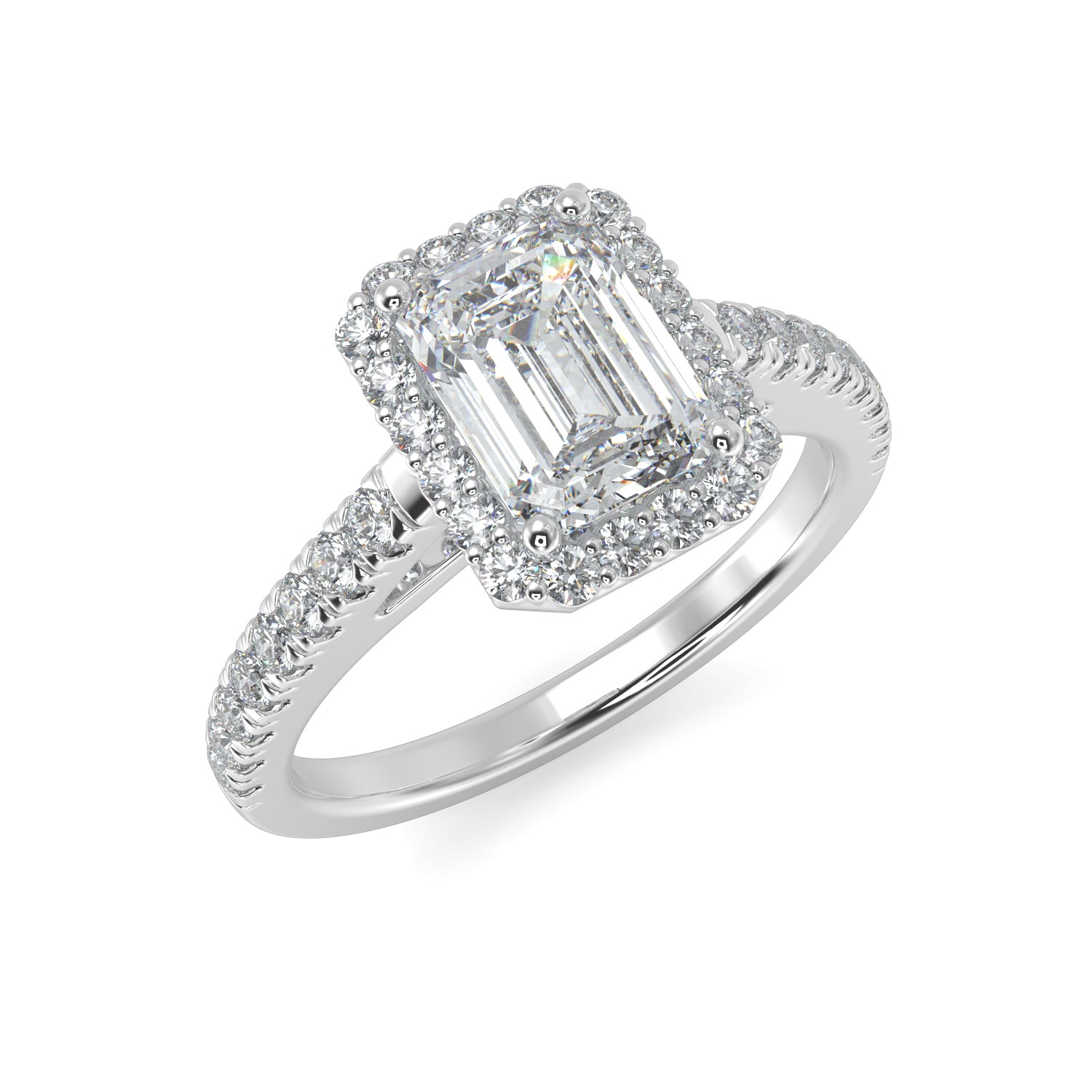1.50ct Emerald Cut Diamond Halo Engagement Ring in 14k White Gold
