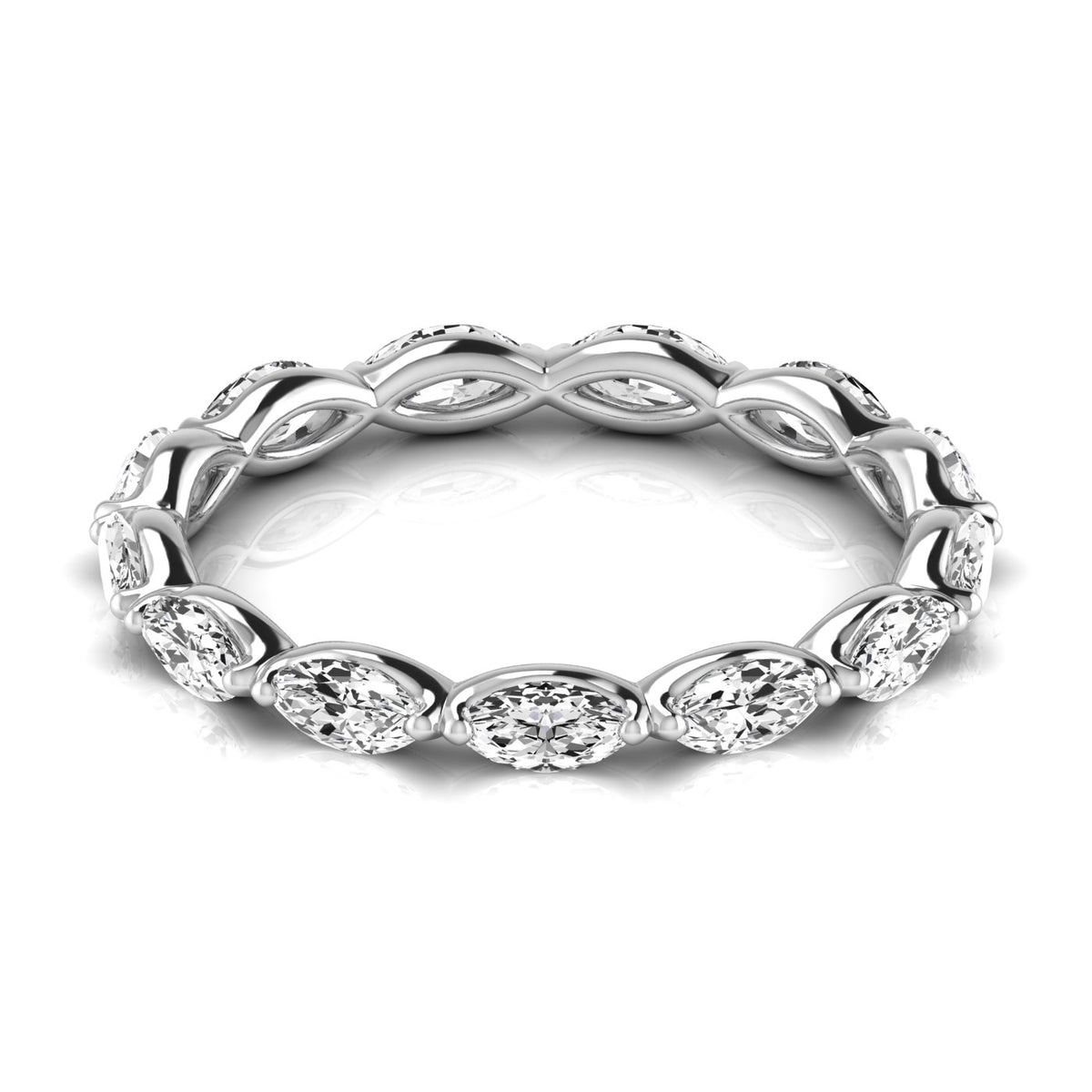 2 CTW east-west marquise lab-grown diamond eternity band in 14K white gold, showing the open gallery.
