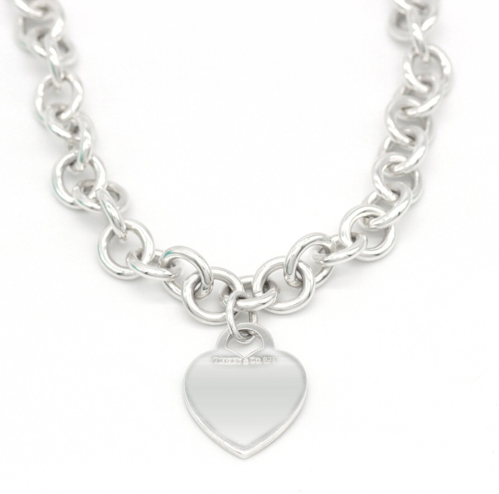 Rare Return to Tiffany & Co Sterling Silver Heart Tag Necklace 16" Retail $650