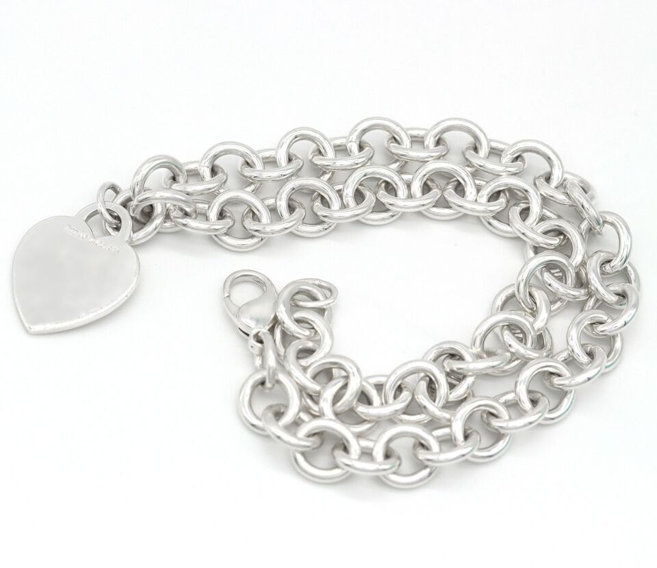 Rare Return to Tiffany & Co Sterling Silver Heart Tag Necklace 16" Retail $650