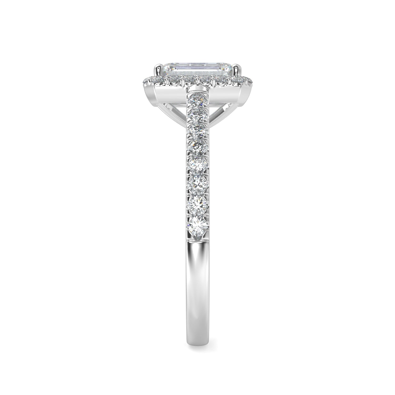 1.50ct Emerald Cut Diamond Halo Engagement Ring in 14k White Gold