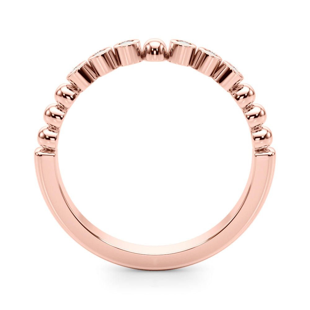1/10 CT TW Round Diamond Beaded Bezel set Wedding Band 14k Gold