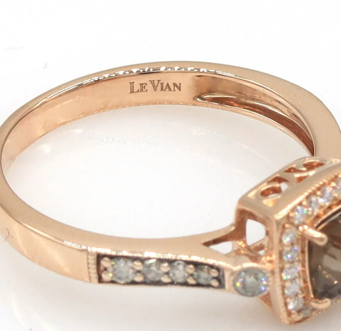 Le Vian 14K Rose Gold Smoky Quartz & Diamond Cushion Ring – 9mm Center, Size 7.25