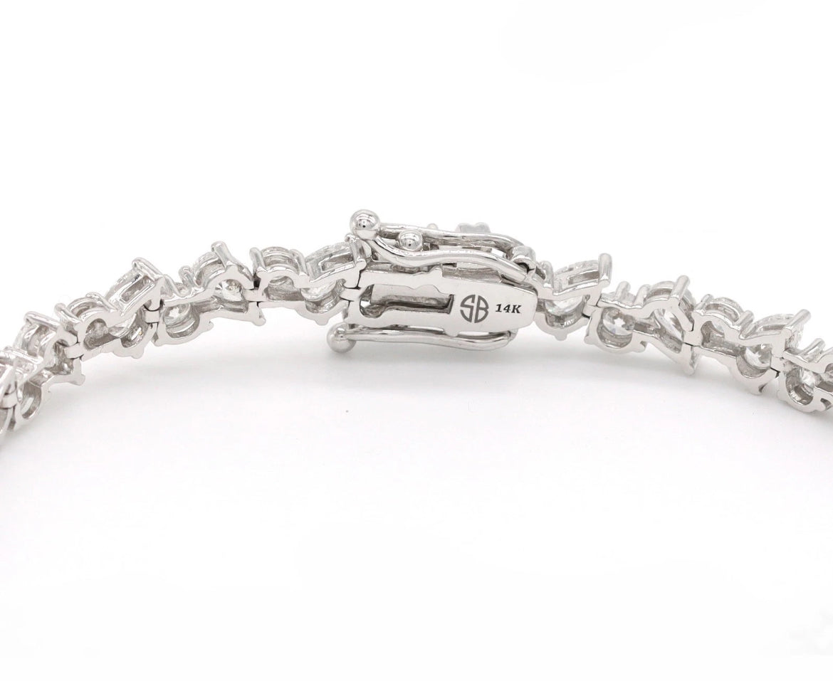 14K White Gold 7.70ct E-F VS-VVS Lab Diamond Round & Pear Tennis Bracelet