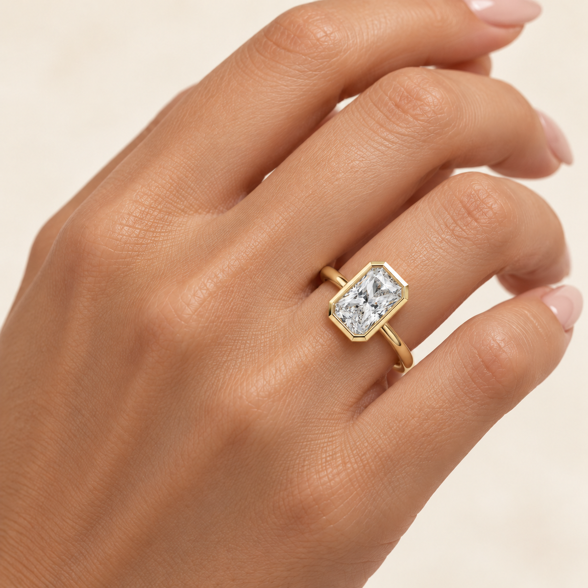 4.00 Carat Radiant-Cut Lab-Grown Diamond Bezel Solitaire Engagement Ring in 14K Gold – IGI Certified