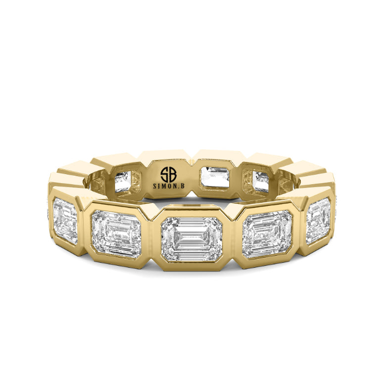 3.00ct Elongated Emerald Cut Lab Diamond Bezel Eternity Band 14K Gold