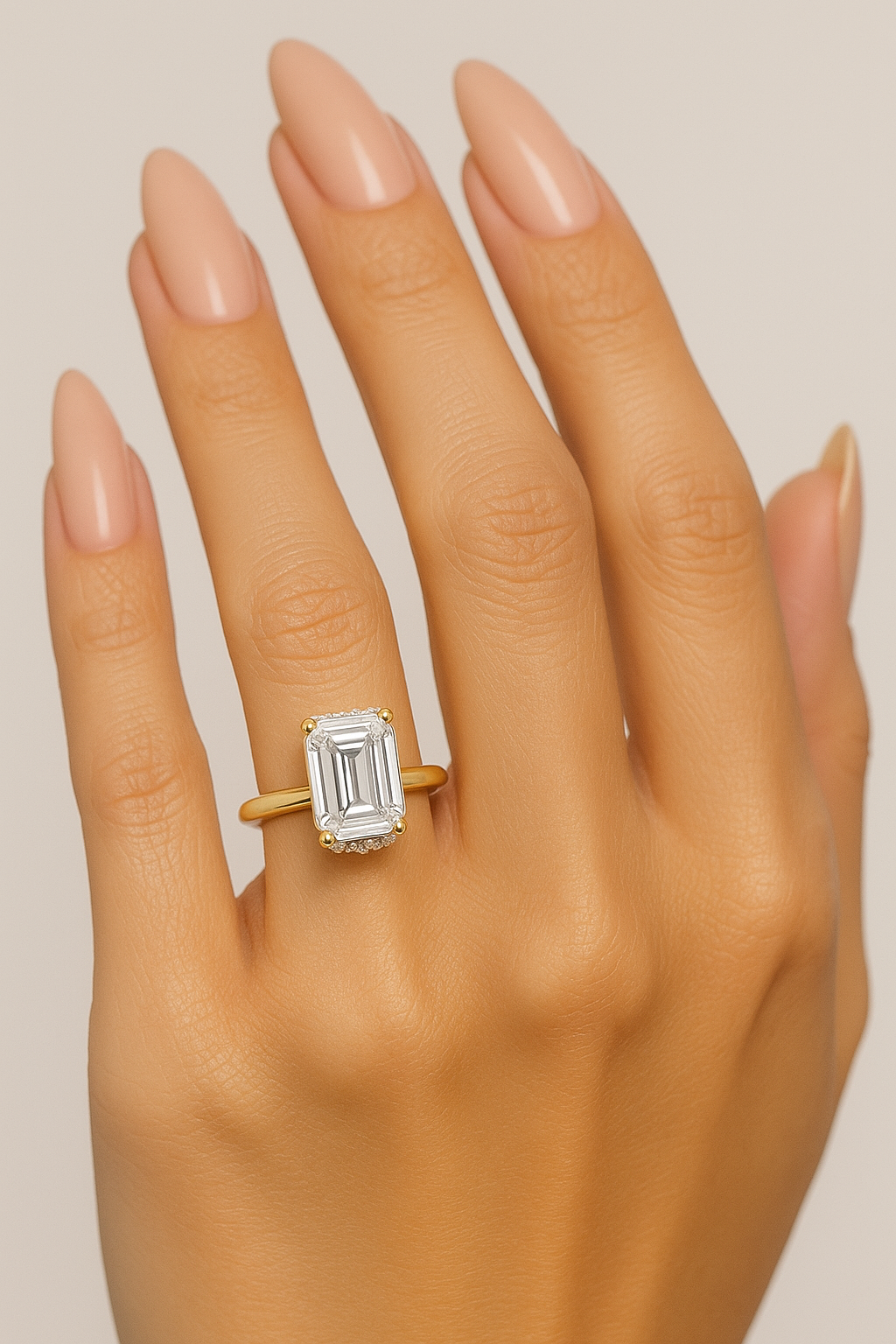 2.00ct Emerald Cut Lab Diamond Hidden Halo Engagement Ring 14K Gold IGI Certified