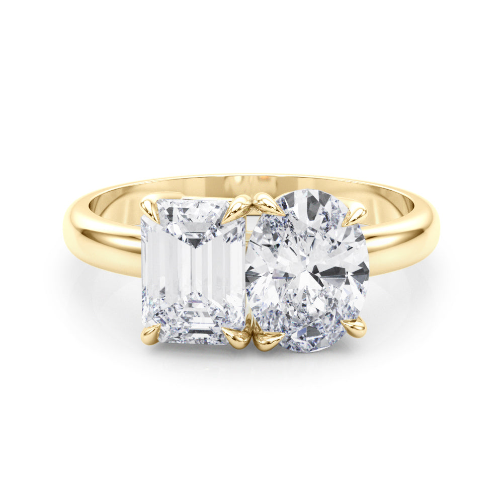 3.00 Carat Emerald and Oval Lab-Grown Diamond Two-Stone Engagement Ring in 14K Gold – IGI Certified