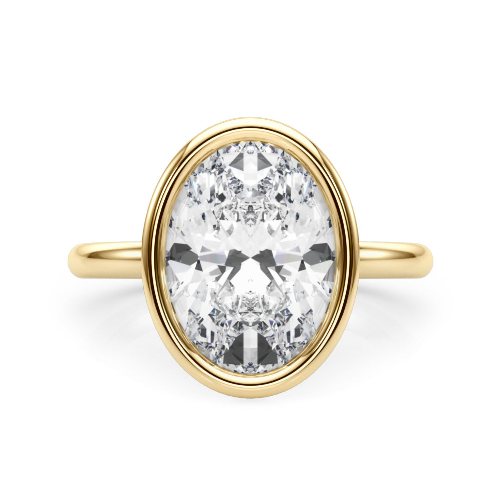 3.50 Carat Oval Lab-Grown Diamond Bezel Solitaire Engagement Ring in 14K Gold – IGI Certified