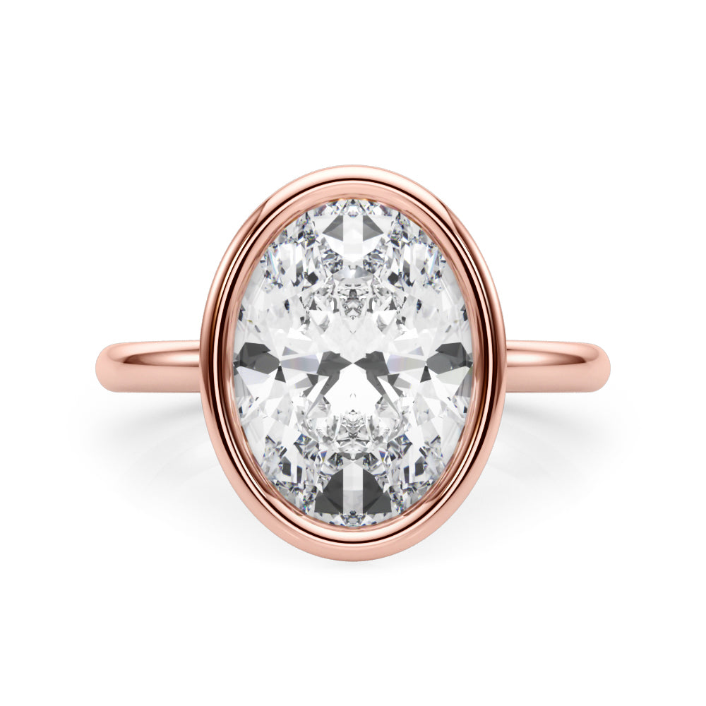 3.50 Carat Oval Lab-Grown Diamond Bezel Solitaire Engagement Ring in 14K Gold – IGI Certified