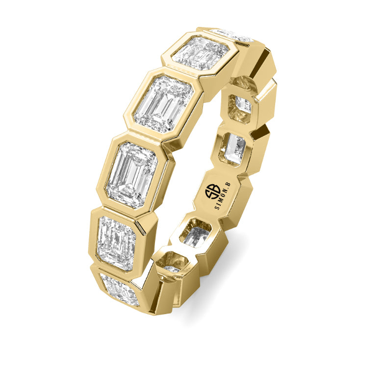3.00ct Elongated Emerald Cut Lab Diamond Bezel Eternity Band 14K Gold