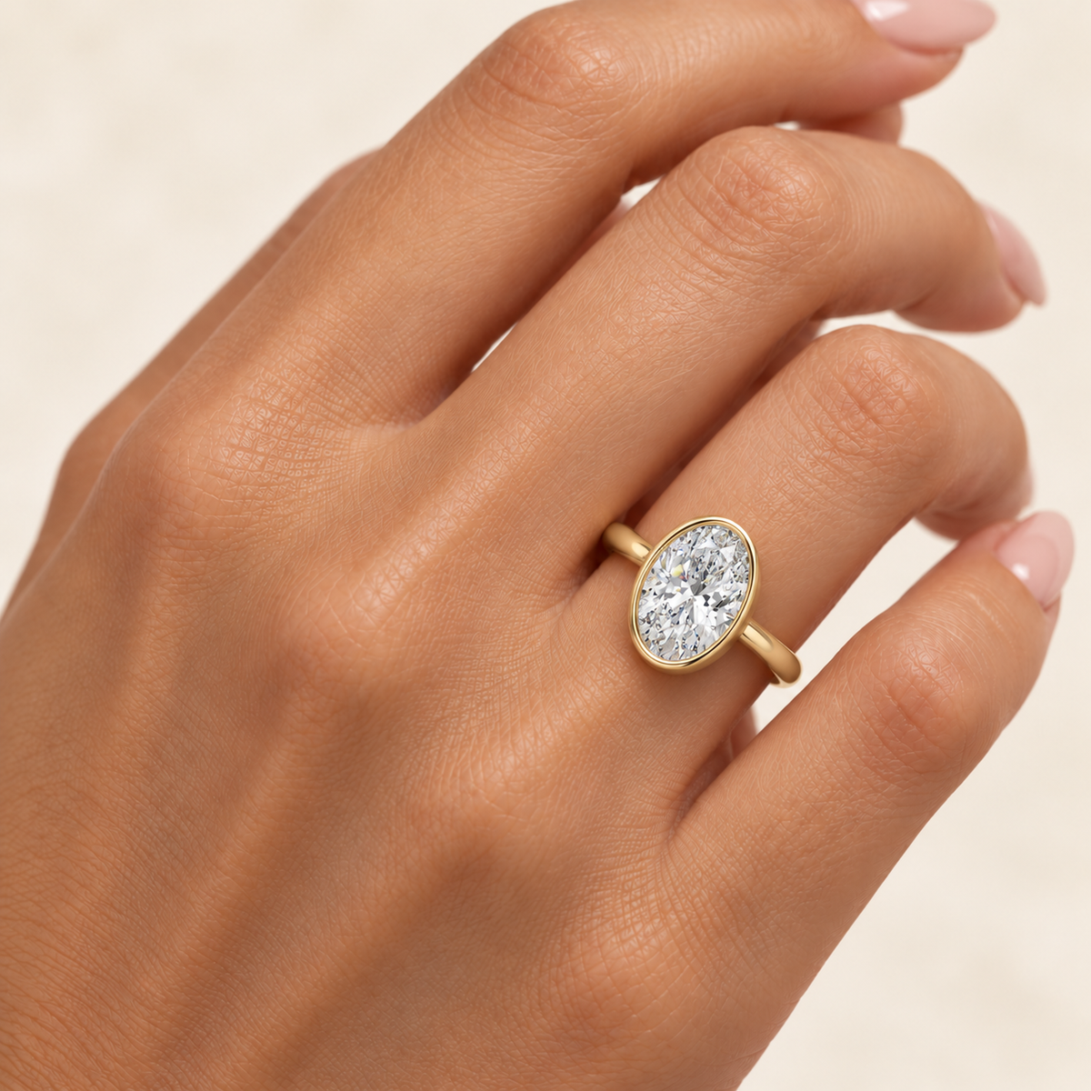 3.50 Carat Oval Lab-Grown Diamond Bezel Solitaire Engagement Ring in 14K Gold – IGI Certified