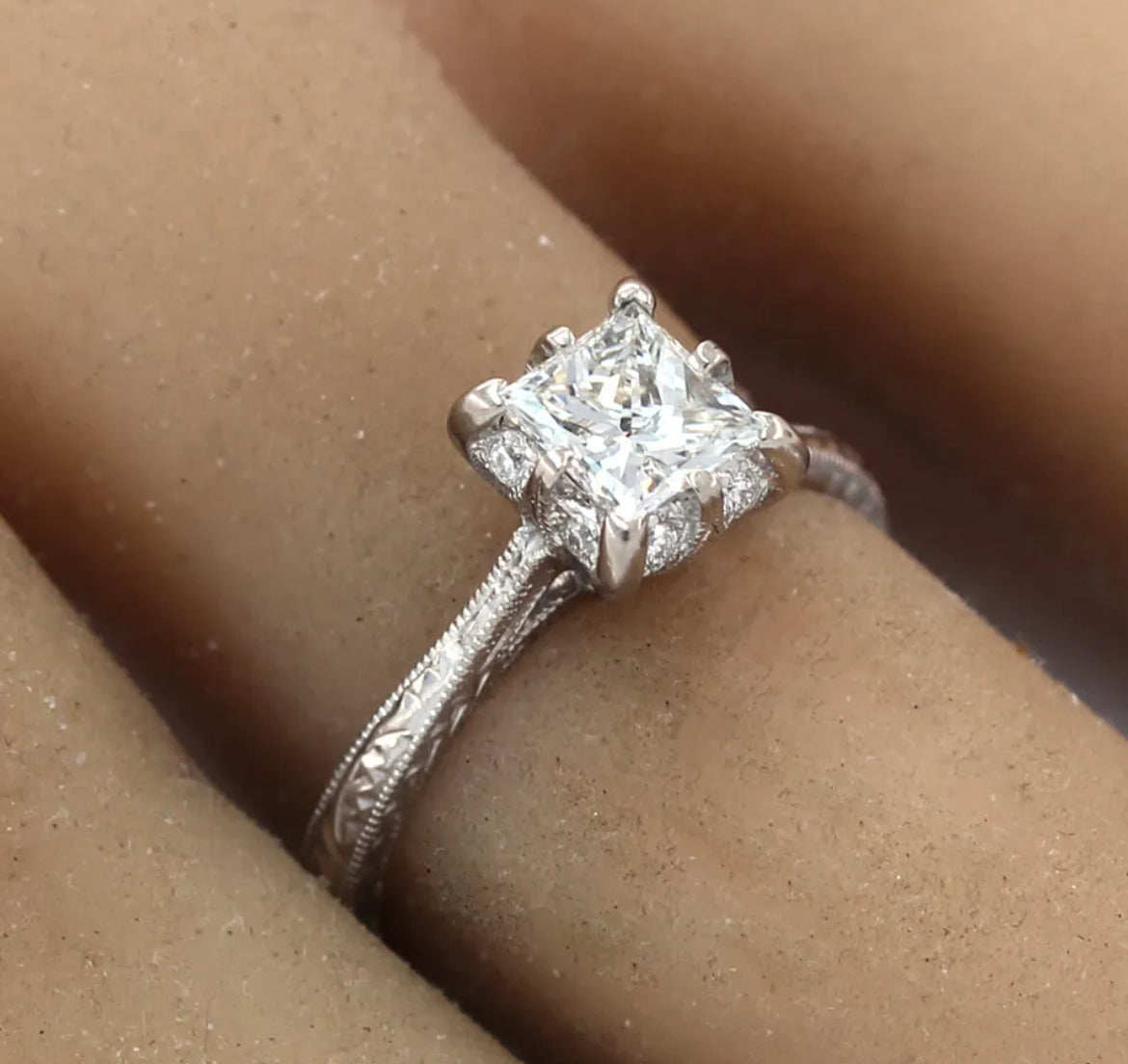 TACORI 18K White Gold Princess Engagement Ring Retail $7500