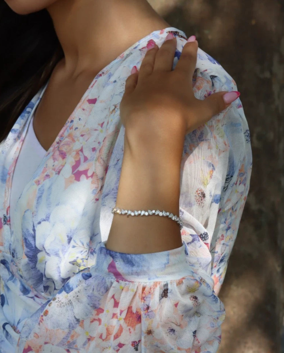 14K White Gold 7.70ct E-F VS-VVS Lab Diamond Round & Pear Tennis Bracelet