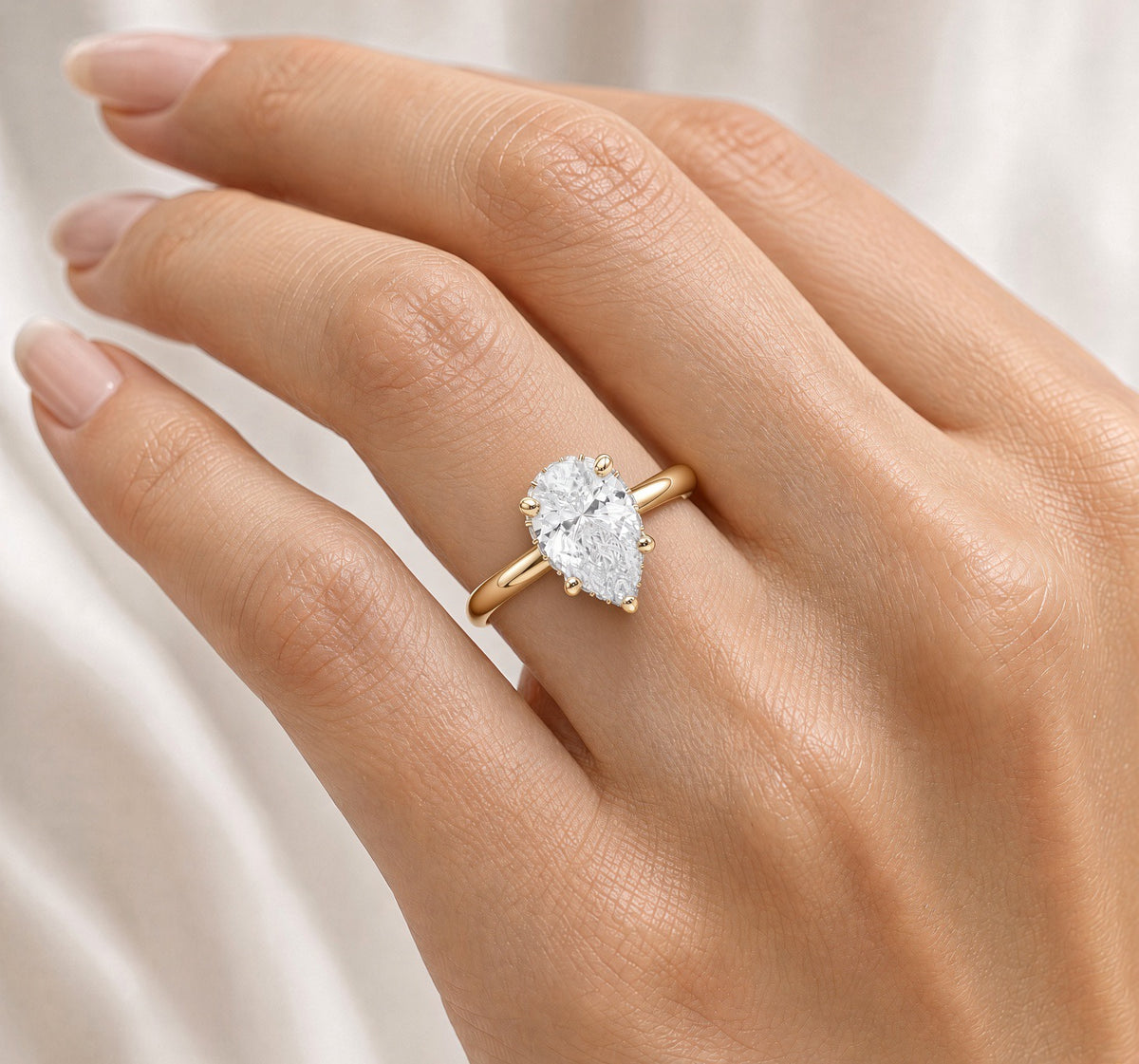 3 Carat Pear-Shaped Lab-Grown Diamond Double Hidden Halo Engagement Ring in 14K Gold