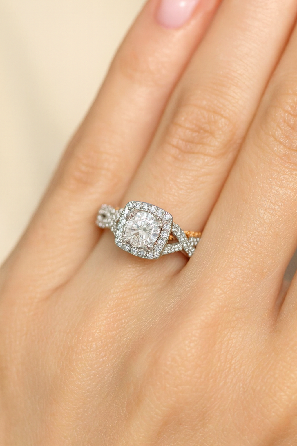 Verragio Halo Engagement Ring - Natural Diamond H/SI - 18K Rose & White Gold - Size 7 - $5,000