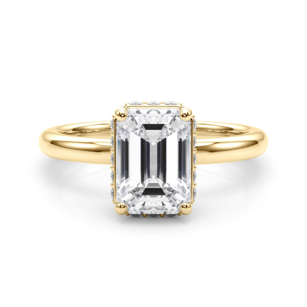 Emerald cut 2.00ct lab diamond engagement ring in yellow gold with hidden halo and IGI certification — elegant, timeless brilliance