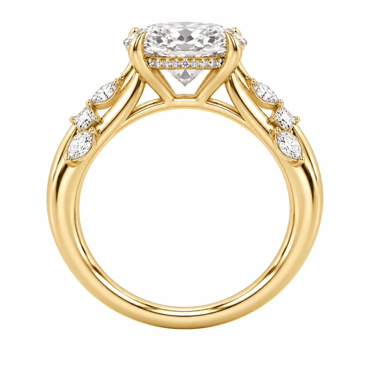 5.00 Carat Oval Lab-Grown Diamond Split Shank Engagement Ring – 14K Yellow Gold