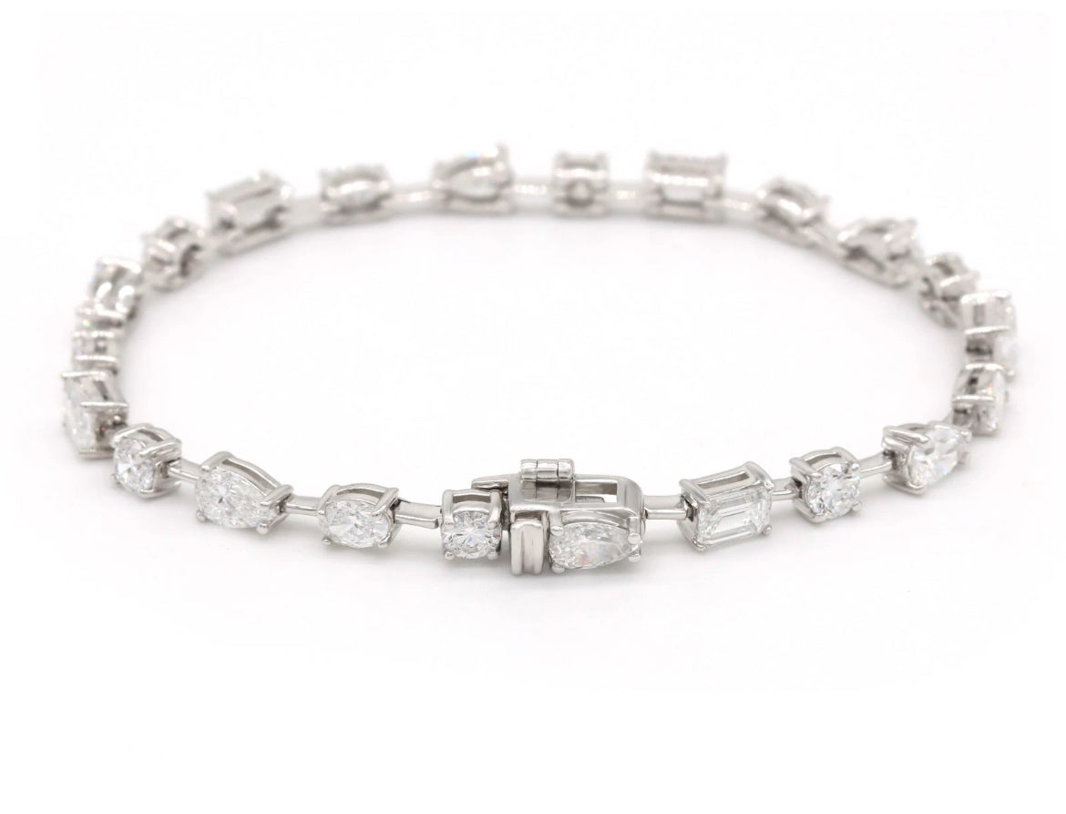 14K White Gold 7.70ct Lab Diamond Tennis Bracelet – VVS E-F Multi-Shape Certified