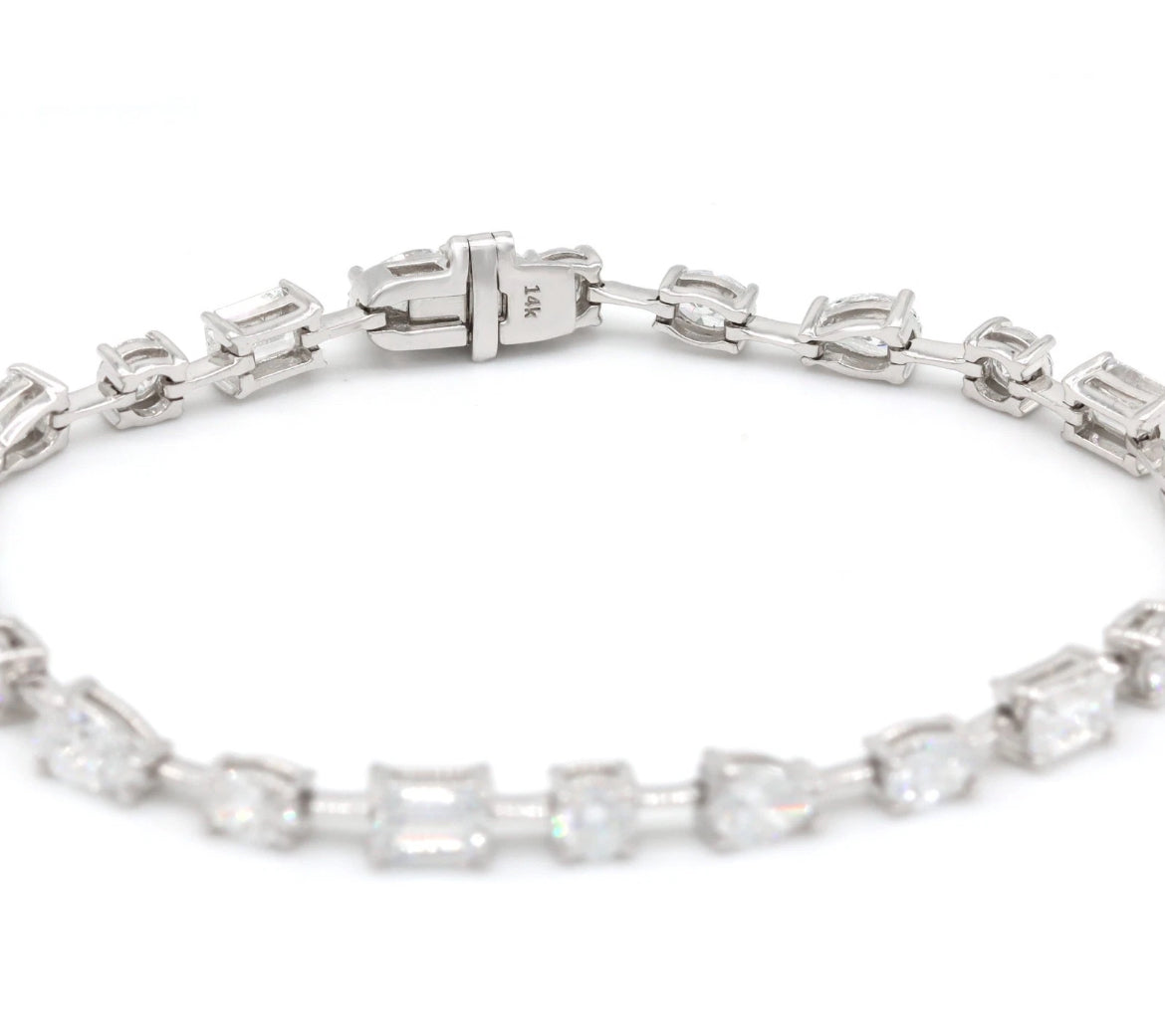 14K White Gold 7.70ct Lab Diamond Tennis Bracelet – VVS E-F Multi-Shape Certified