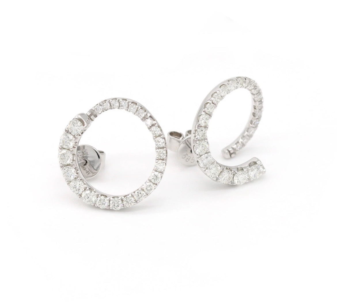 1.39ct Lab-Grown Diamond Curved Stud Earrings 14K White Gold - Round Brilliant E-F Color VS-VVS Clarity White Background Product Photography