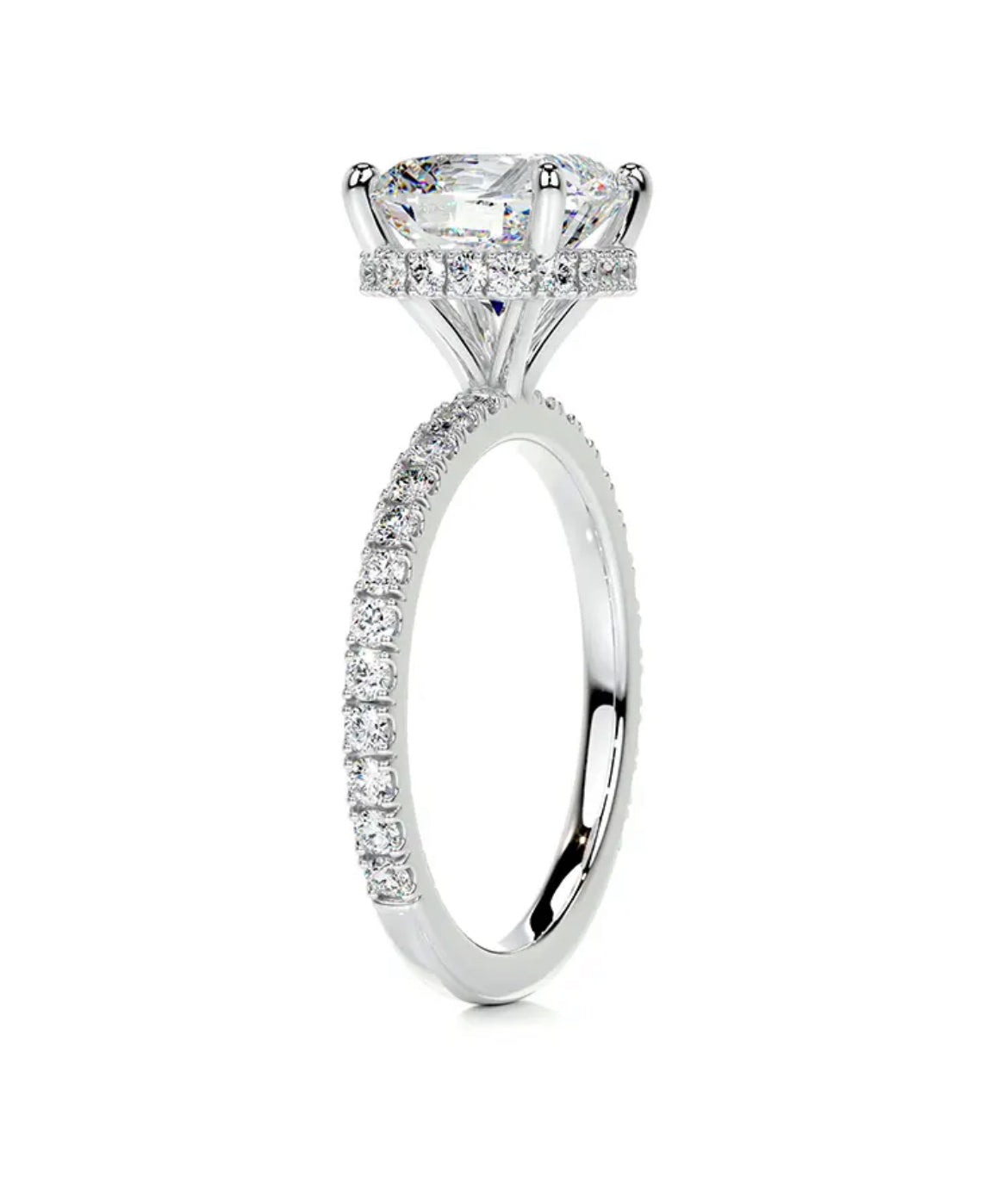 3.55 carat Cushion-cut Lab Grown Diamond Petite Hidden Halo Engagement Ring