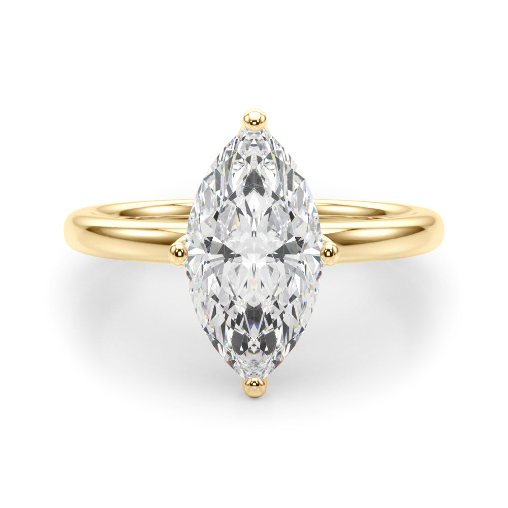 Front view of the 2.50 carat marquise diamond engagement ring in 14K yellow gold.