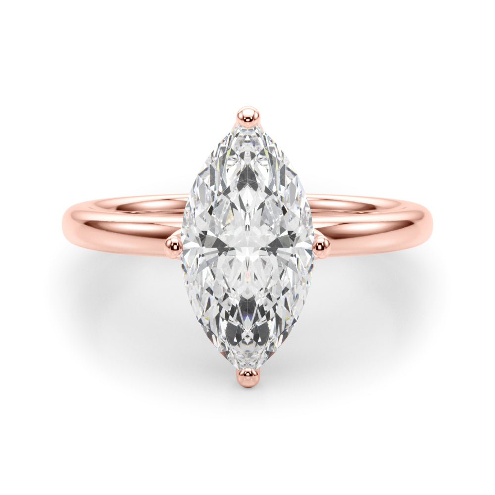 Front view of the 2.50 carat marquise lab-grown diamond engagement ring in 14K rose gold.