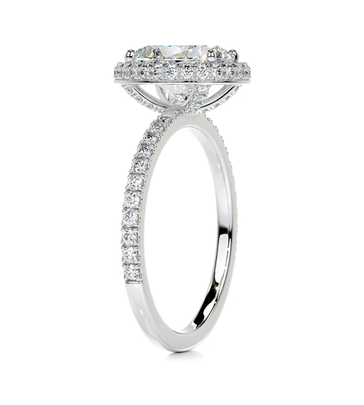 4.50 carat Lab Grown Oval Diamond Hidden Halo Engagement Ring 18k