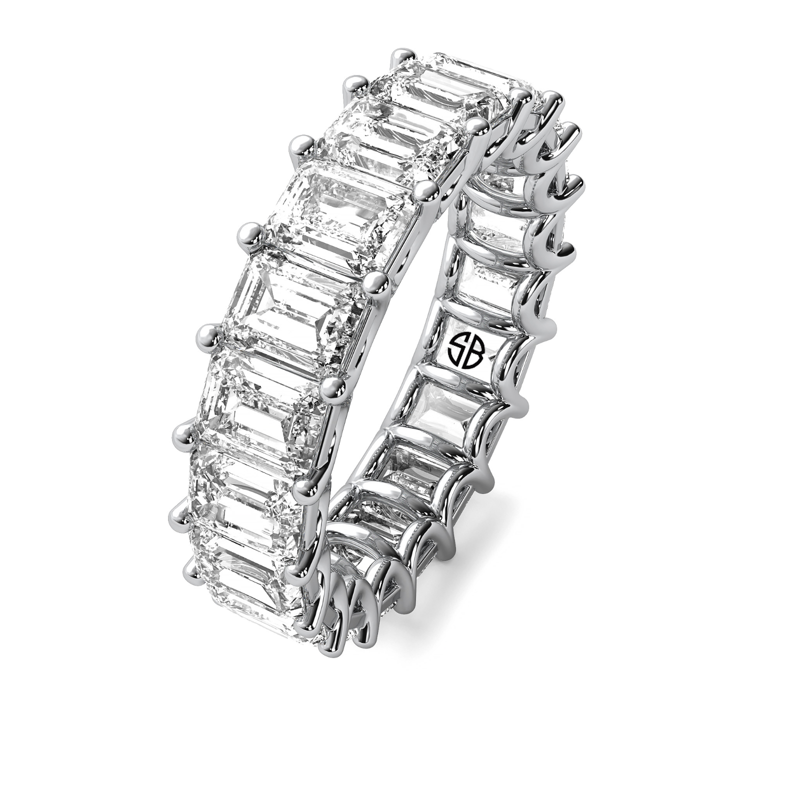 5.75 carat Emerald cut Eternity Band Anniversary Ring 14K White Gold