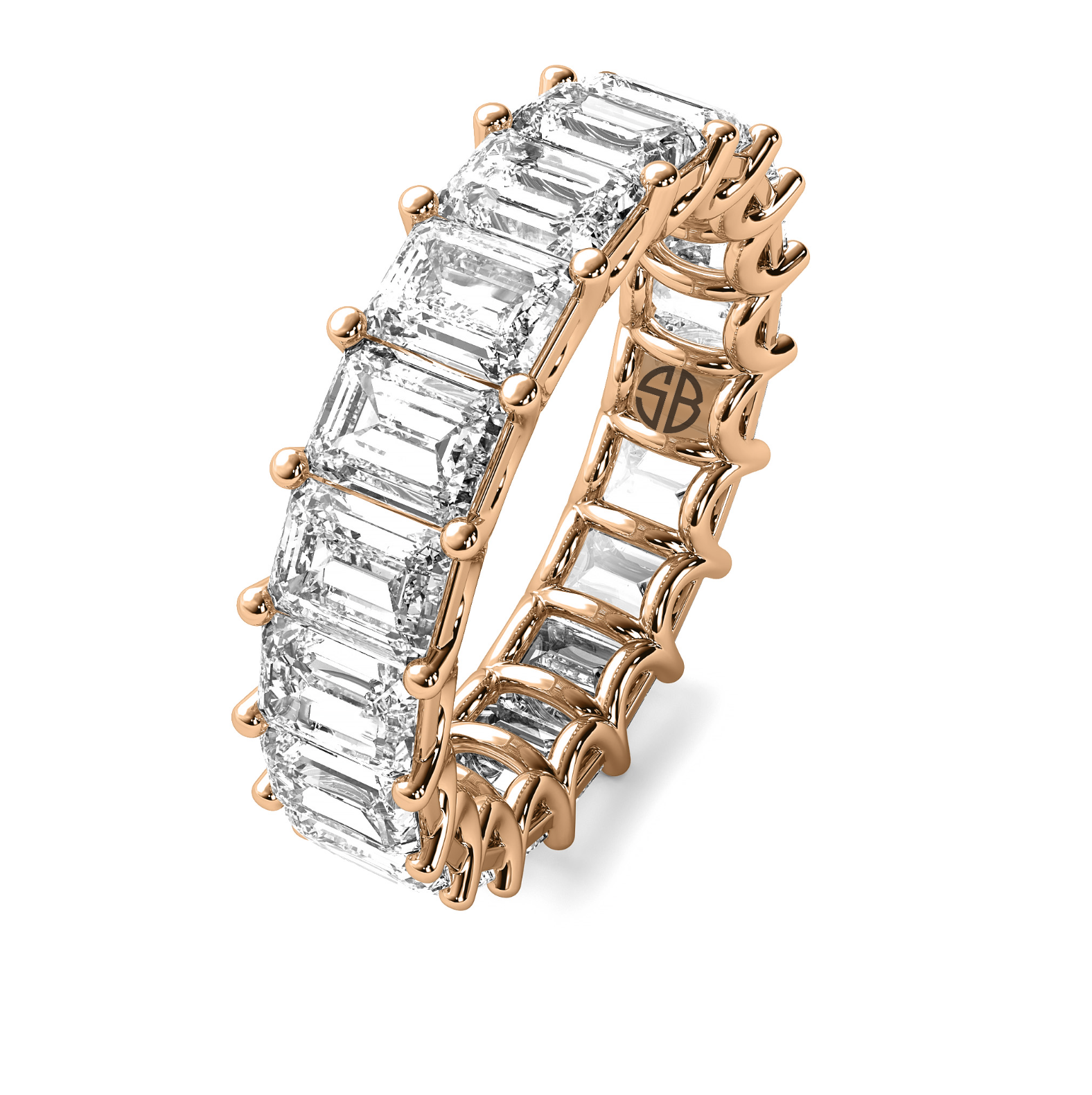 5.75 carat Emerald cut Eternity Band Anniversary Ring 14K White Gold
