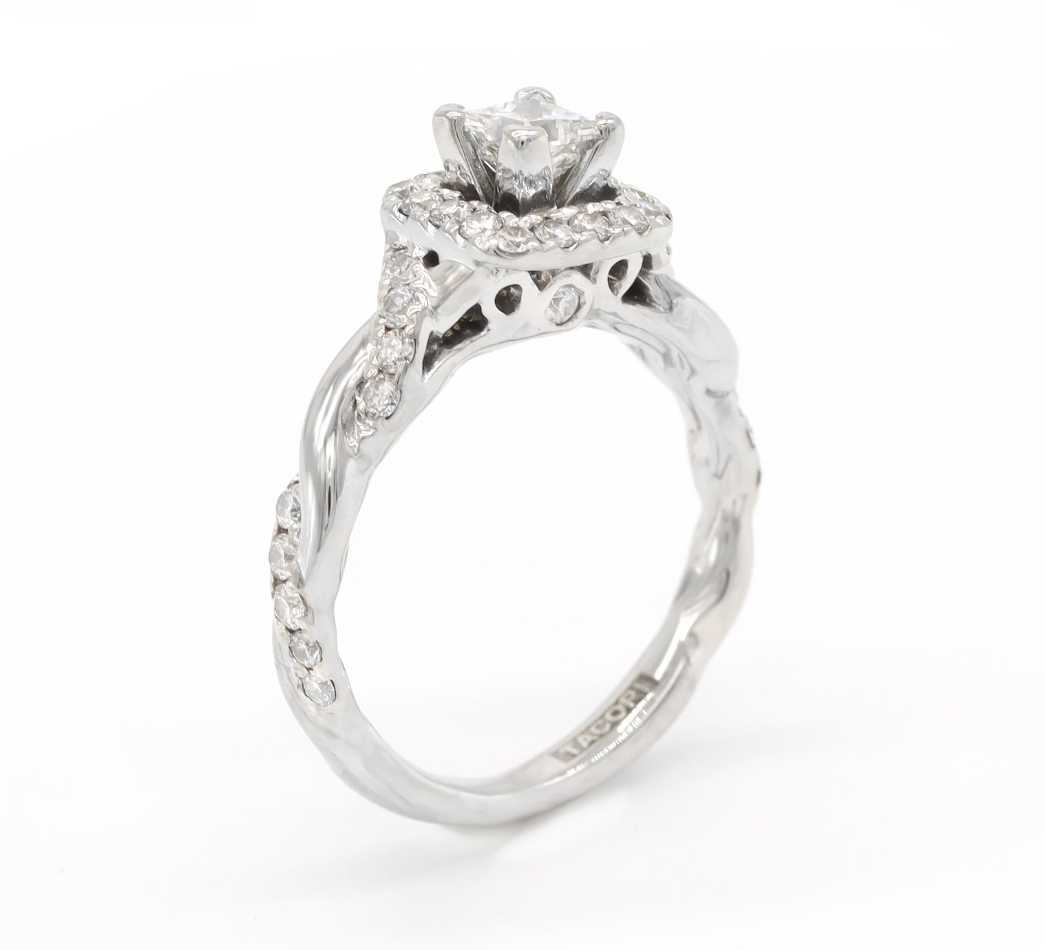 TACORI 18K Gold Princess Cut Natural Diamond Engagement Ring Halo Rtl $3400