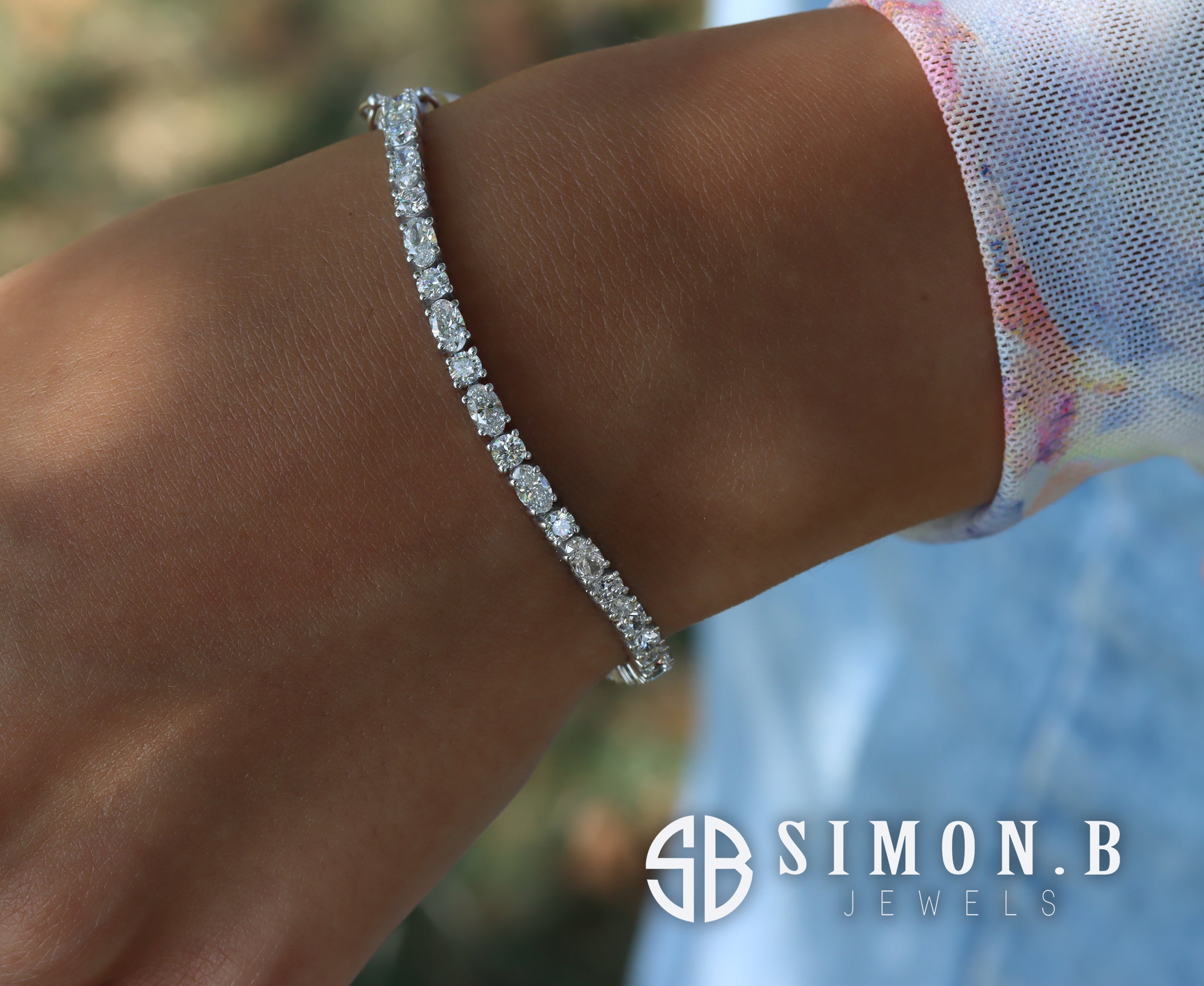 14K White Gold 6.47ct Lab Diamond Tennis Bracelet – Oval & Round Alternating, AGI Certified