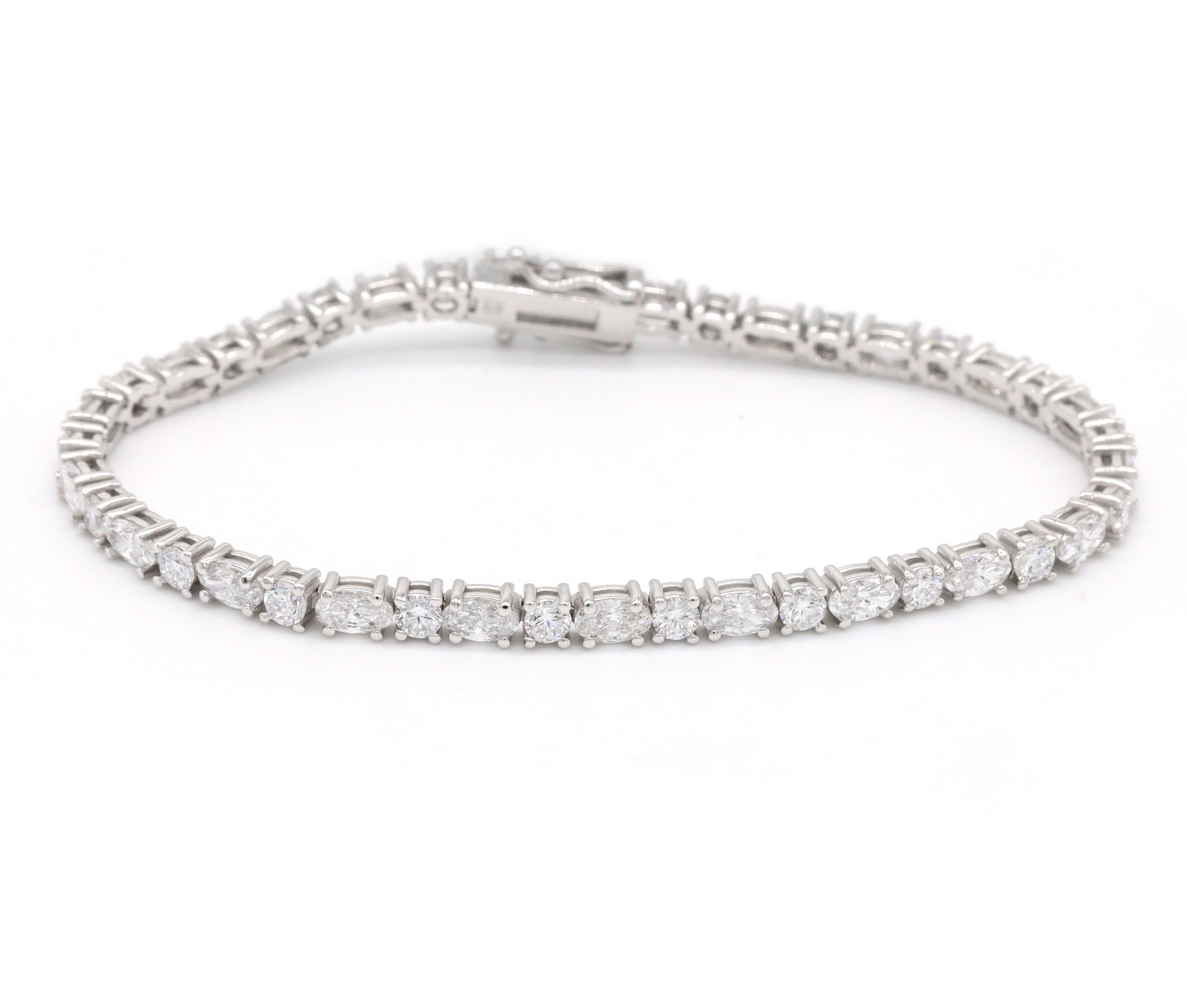 14K White Gold 6.47ct Lab Diamond Tennis Bracelet – Oval & Round Alternating, AGI Certified