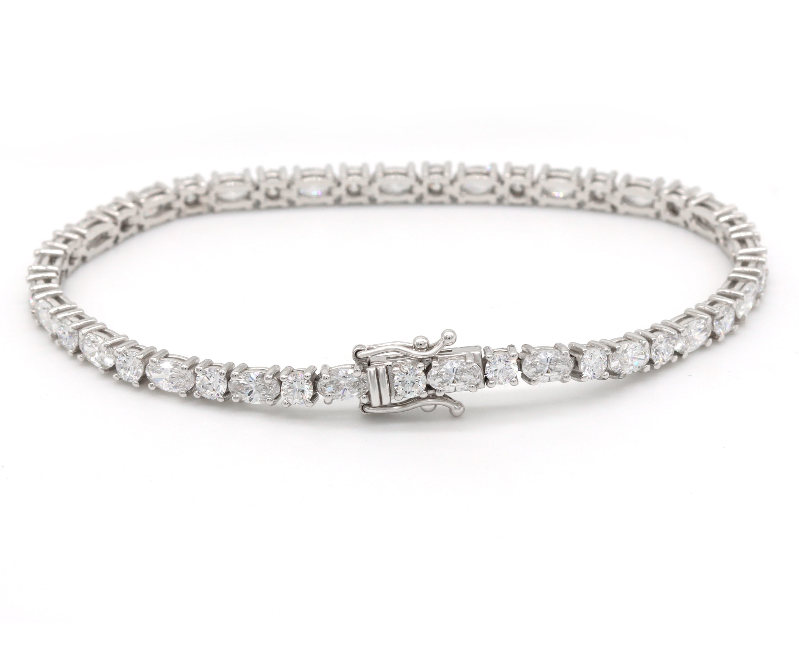 14K White Gold 6.47ct Lab Diamond Tennis Bracelet – Oval & Round Alternating, AGI Certified