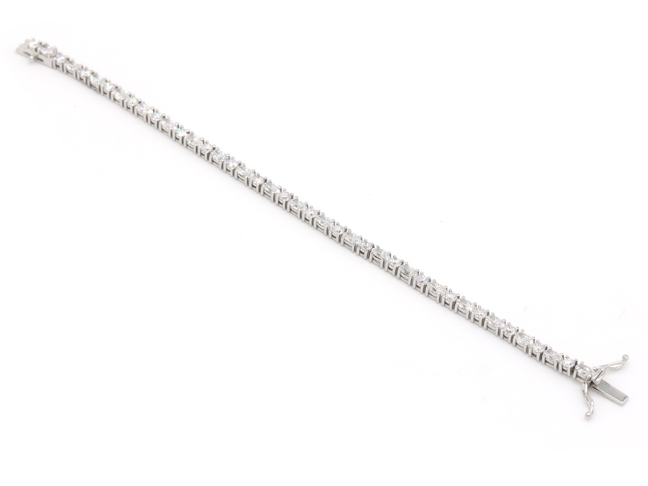 14K White Gold 6.47ct Lab Diamond Tennis Bracelet – Oval & Round Alternating, AGI Certified