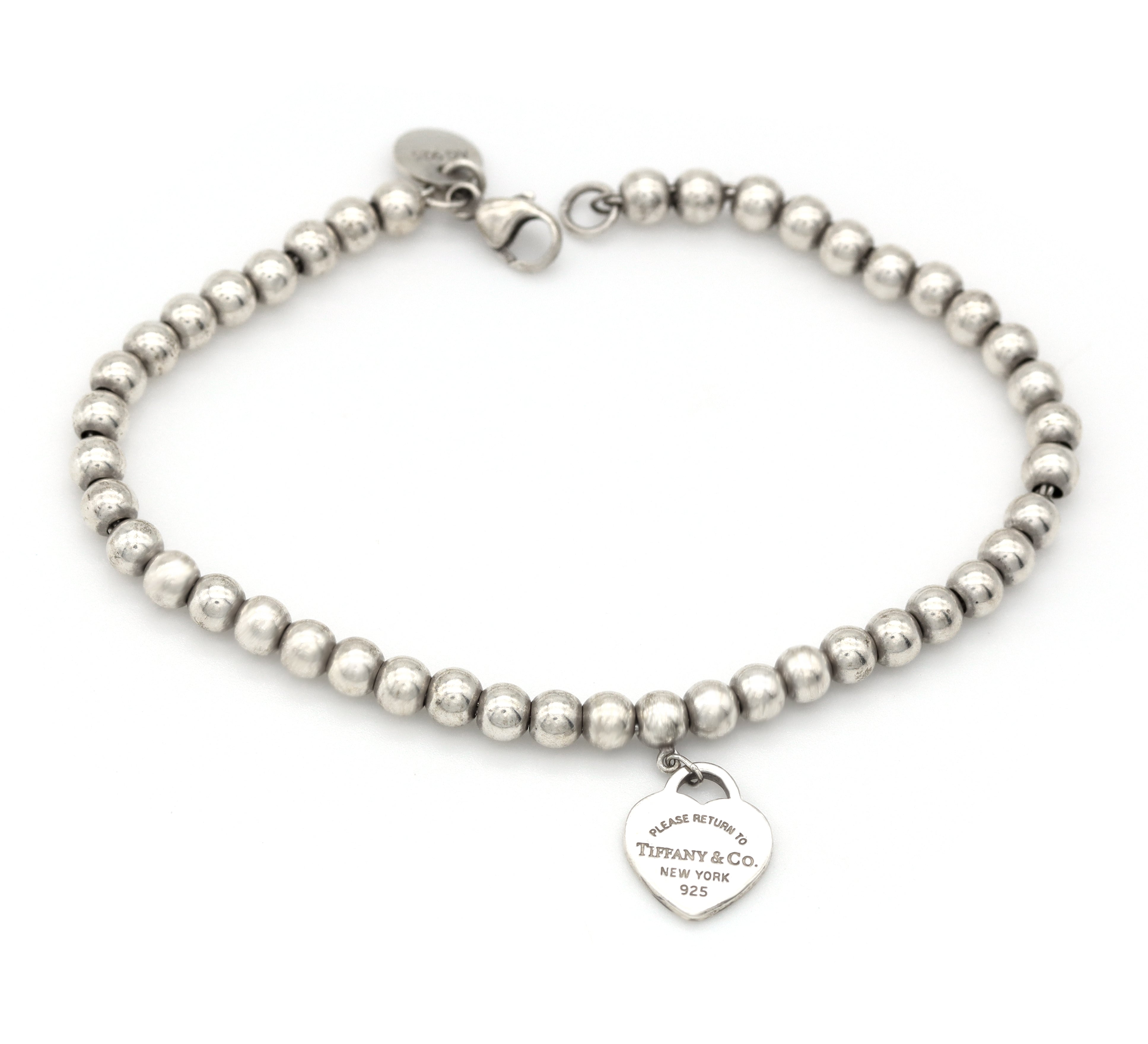 Tiffany & Co. Sterling Silver Return To Heart Tag 6.75" Bead Bracelet