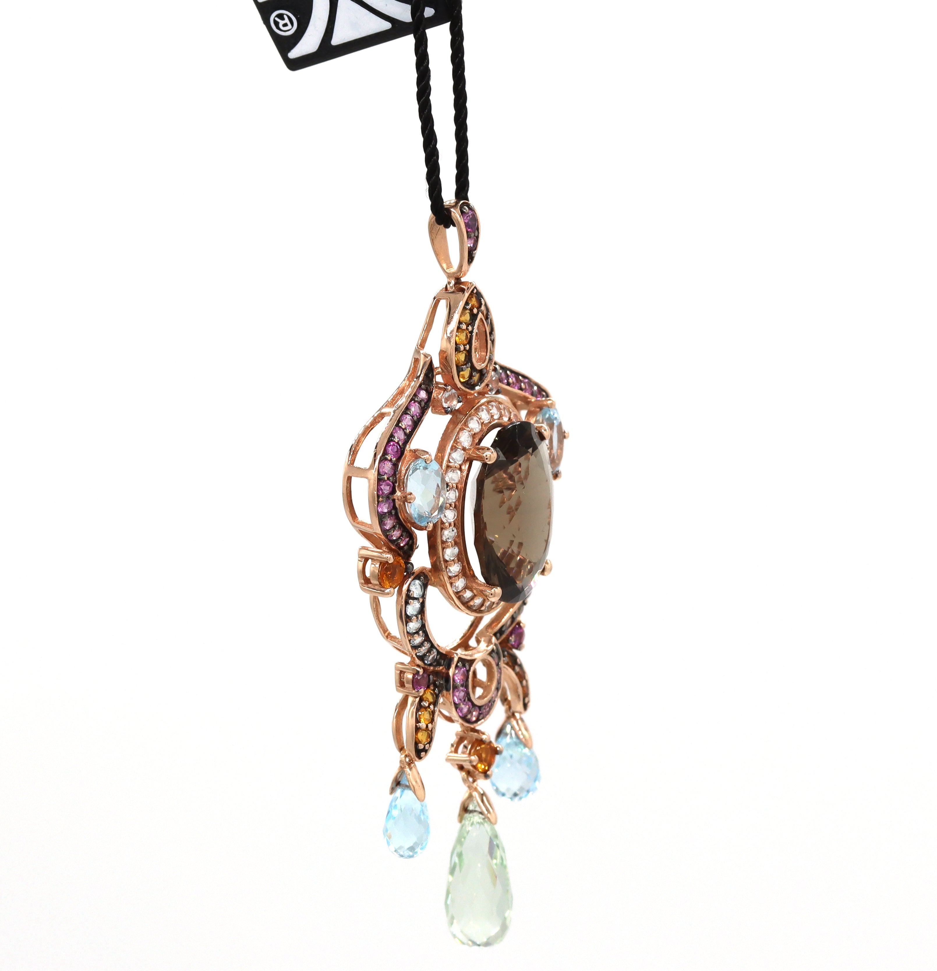 LeVian Crazy Collection 14K Rose Gold Pendant Smokey Quartz w Precious Gems