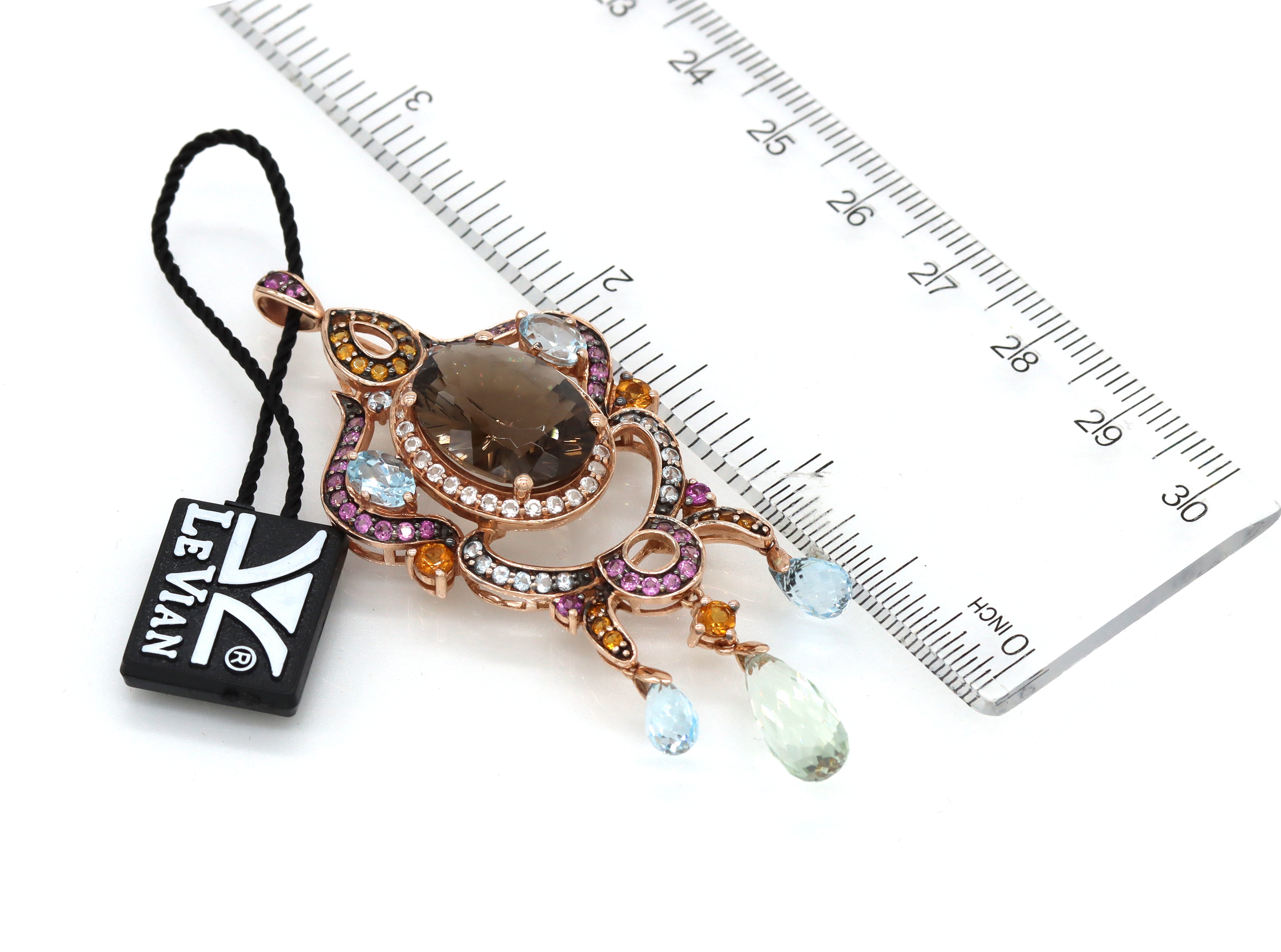 LeVian Crazy Collection 14K Rose Gold Pendant Smokey Quartz w Precious Gems