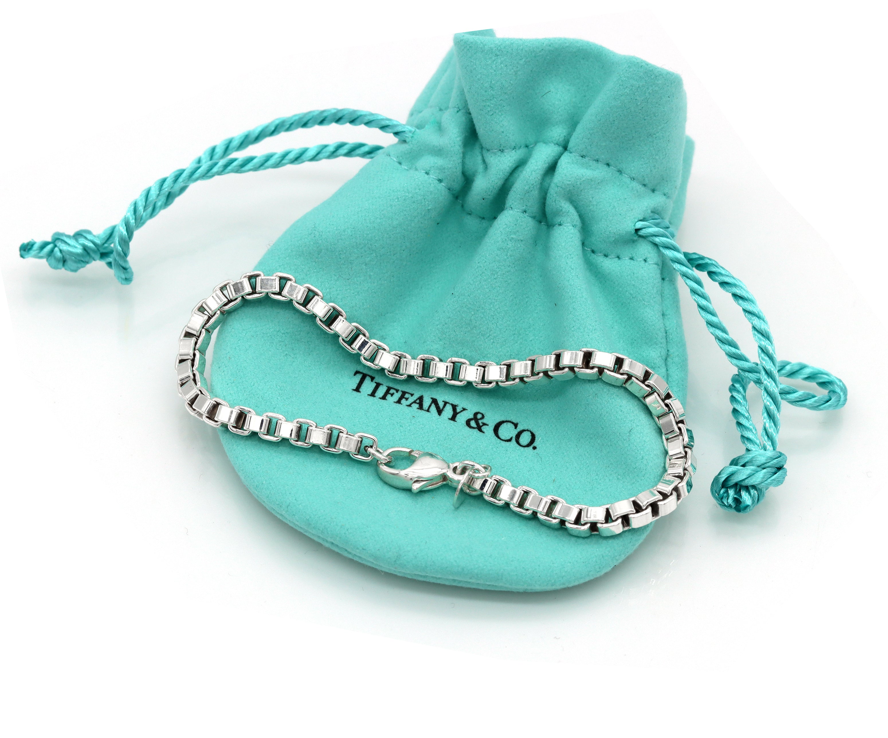 Tiffany & Co. 925 Sterling Silver Venetian Link Box Chain Bracelet 7.5