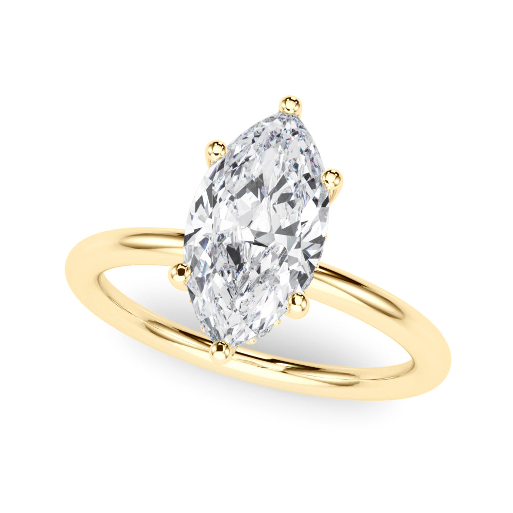 Marquise cut diamond engagement ring in 14K yellow gold with six-prong solitaire setting, featuring a 2.20 carat G VS IGI-certified diamond.