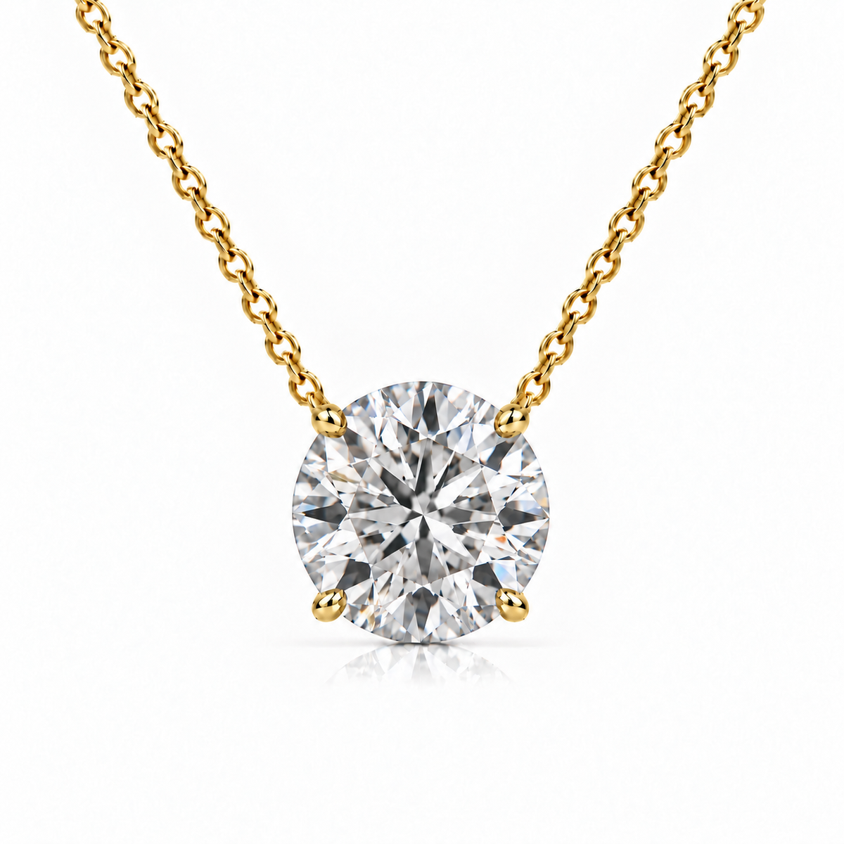 Round lab-grown diamond solitaire necklace in 14K yellow gold
