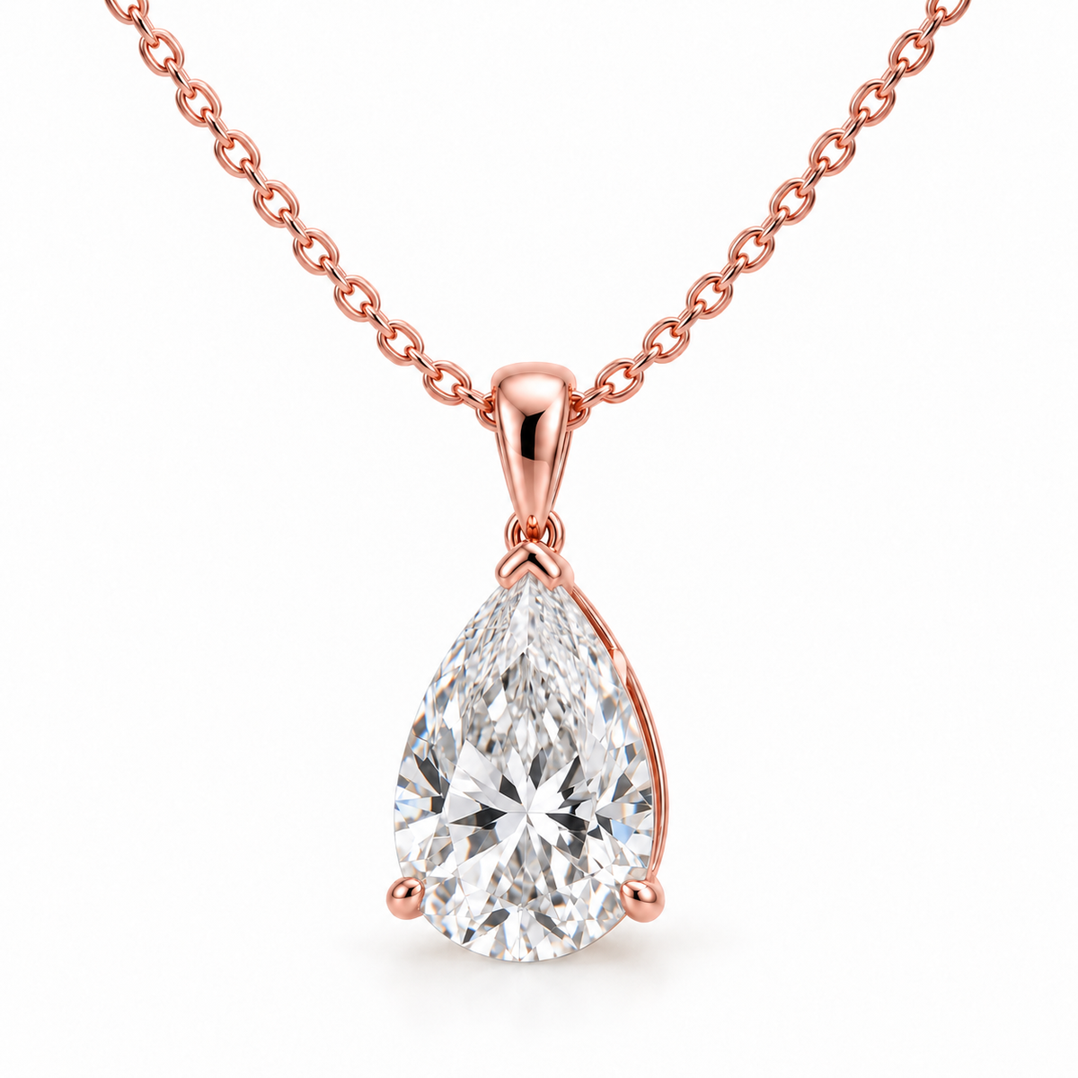 Pear-shaped diamond solitaire pendant necklace in 14K rose gold