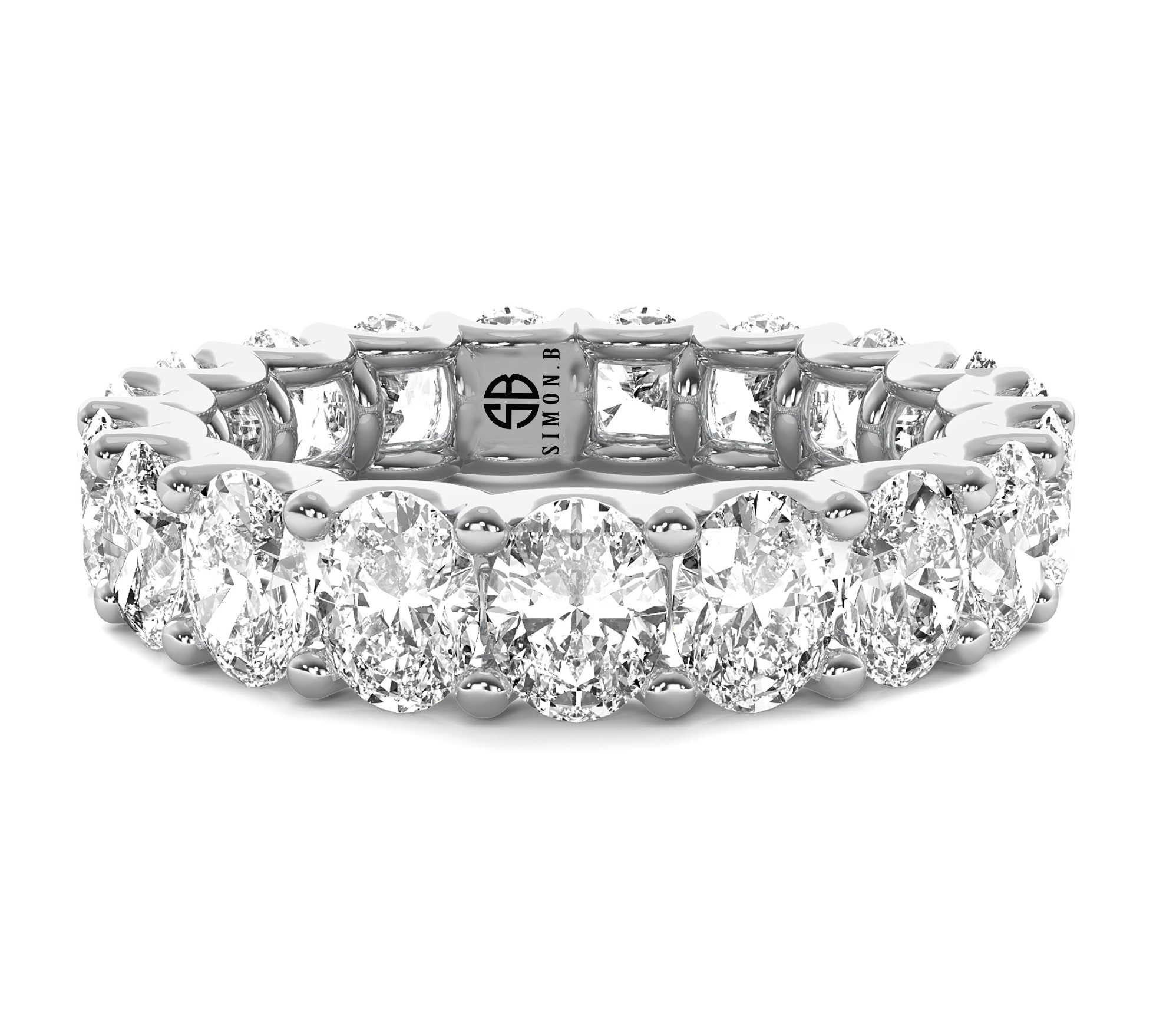 3.57 carat Oval Shaped Eternity Diamond U-Prong Band 14k White Gold